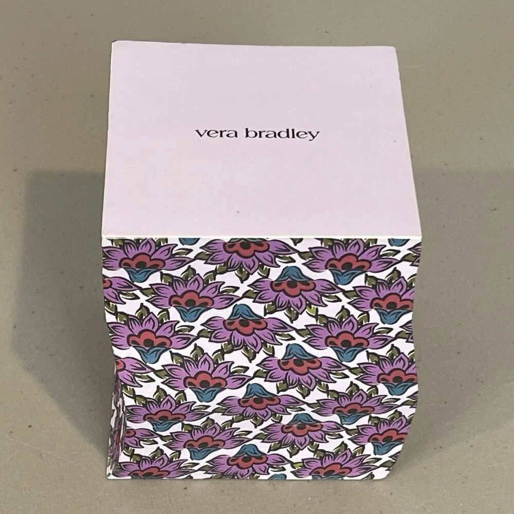 Vera Bradley Printed Note Cube Scaevola Fan Purple Edges White Paper